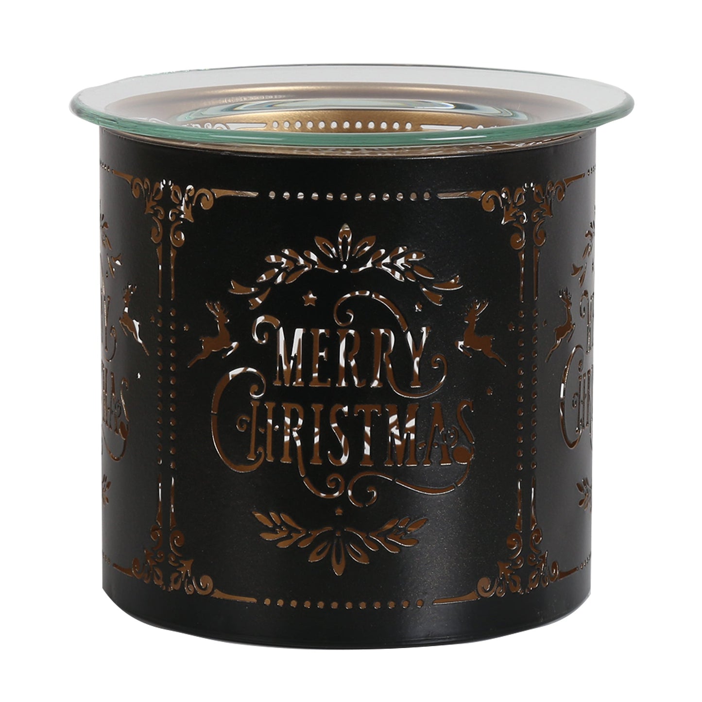 Merry Xmas Black Silhouette Tea Light Wax Burner