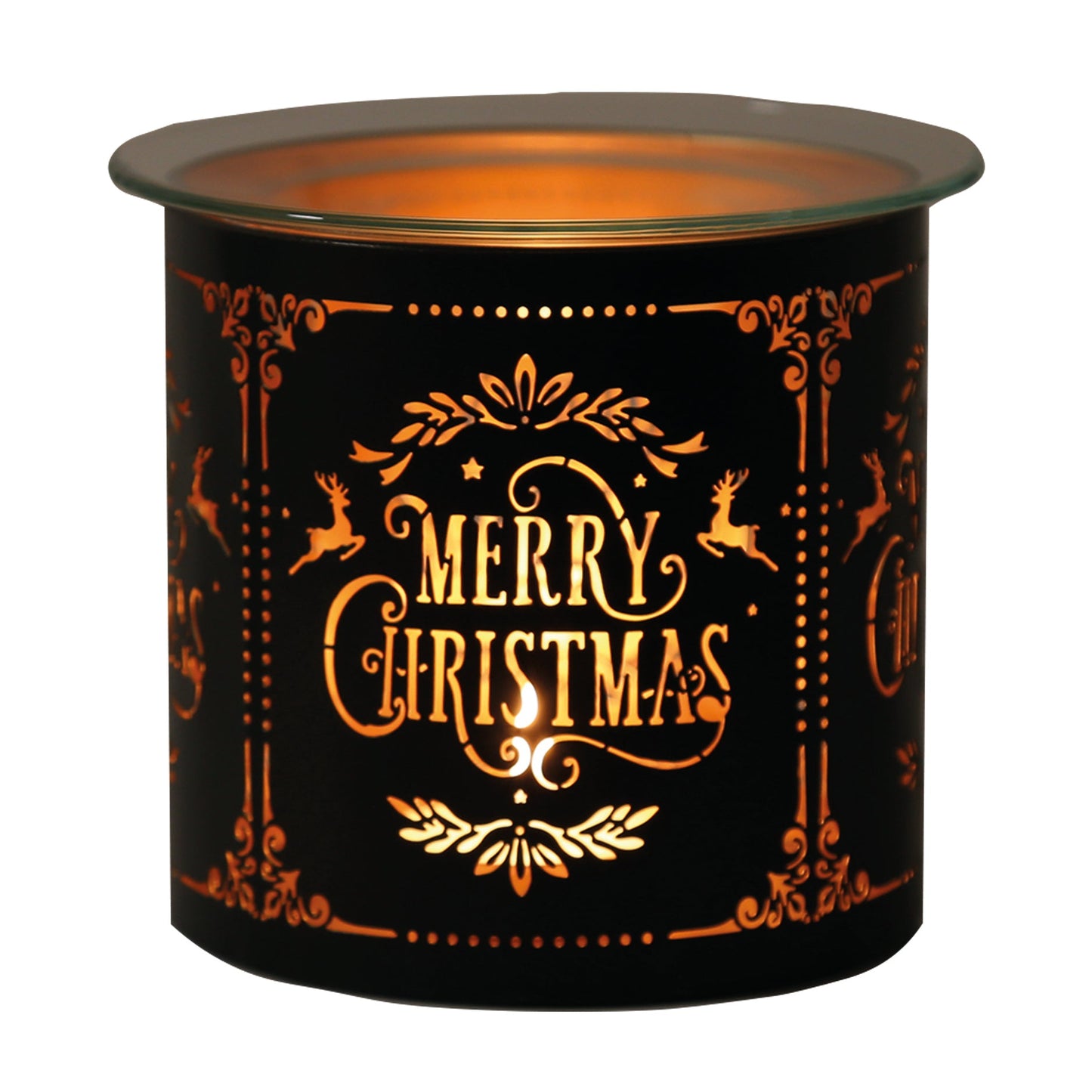 Merry Xmas Black Silhouette Tea Light Wax Burner